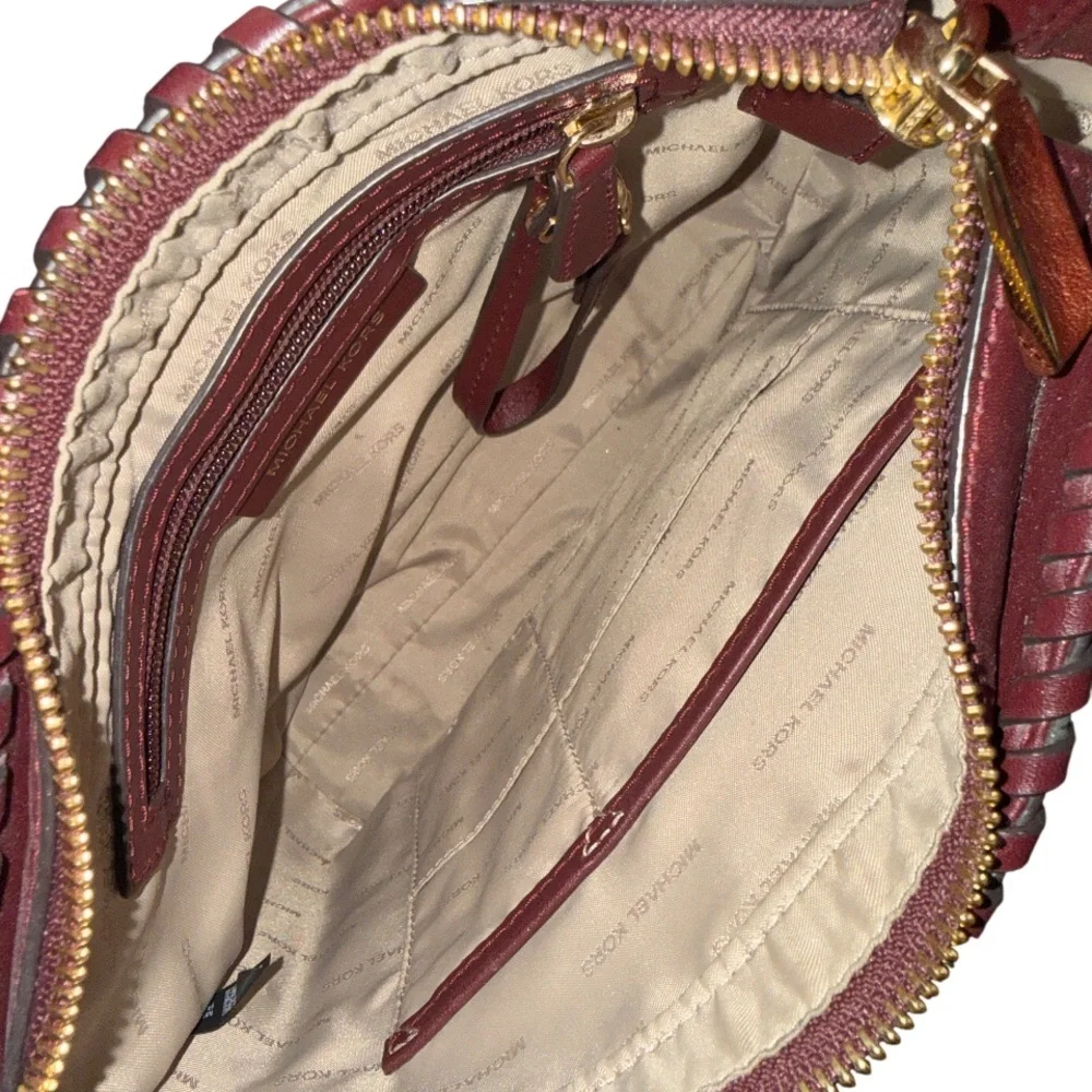Michael Kors Gloria Pocket Stitched Leather Crossbody‎ leather oxblood bag